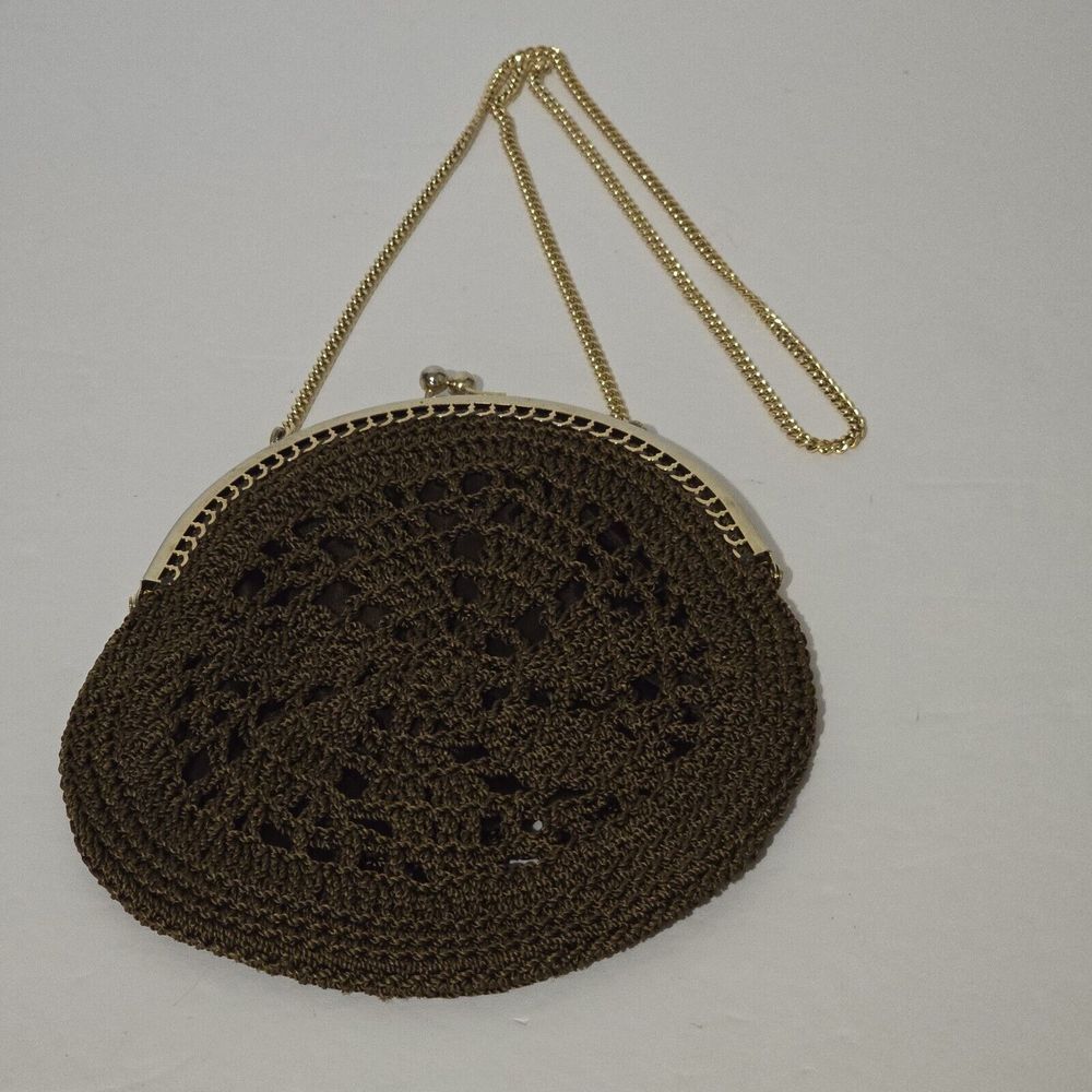 Joseph Magnin Small Brown Woven Crochet Purse Bag‎ Made In Italy Boho Vnt 70's